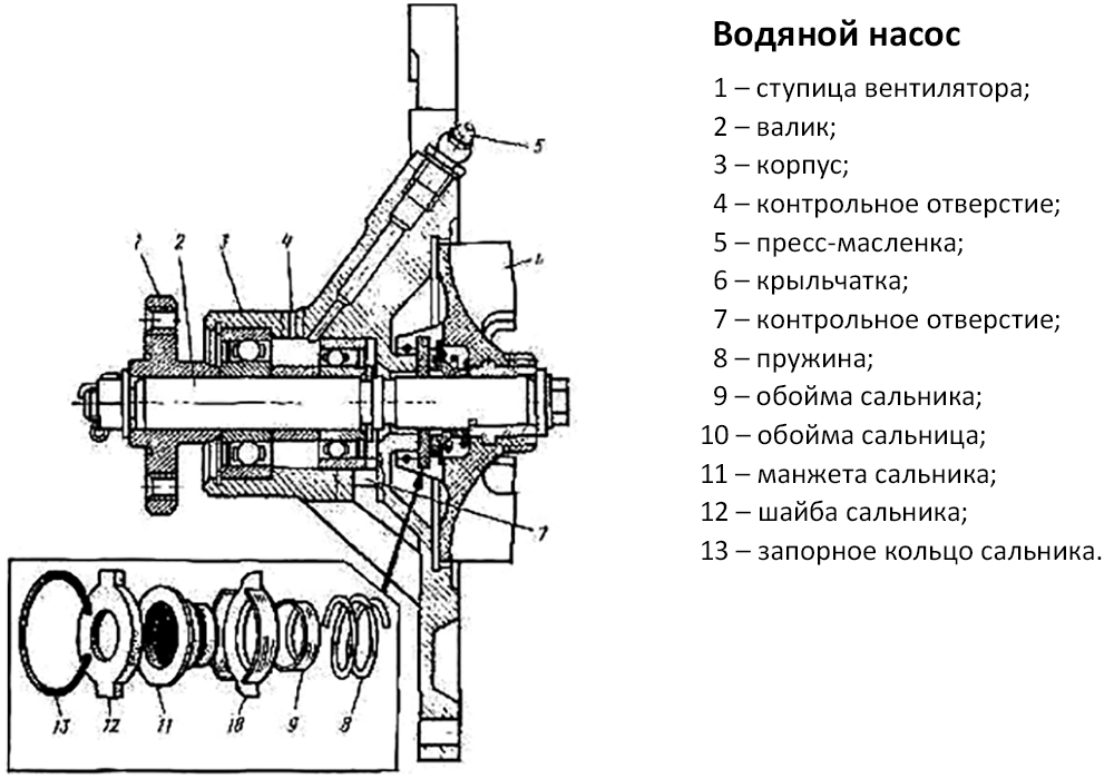 Конструкция водяного насоса двигателей ГАЗ-53, ГАЗ-66